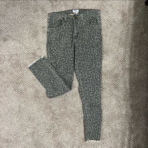 Olive leopard print fringe cuff jeans